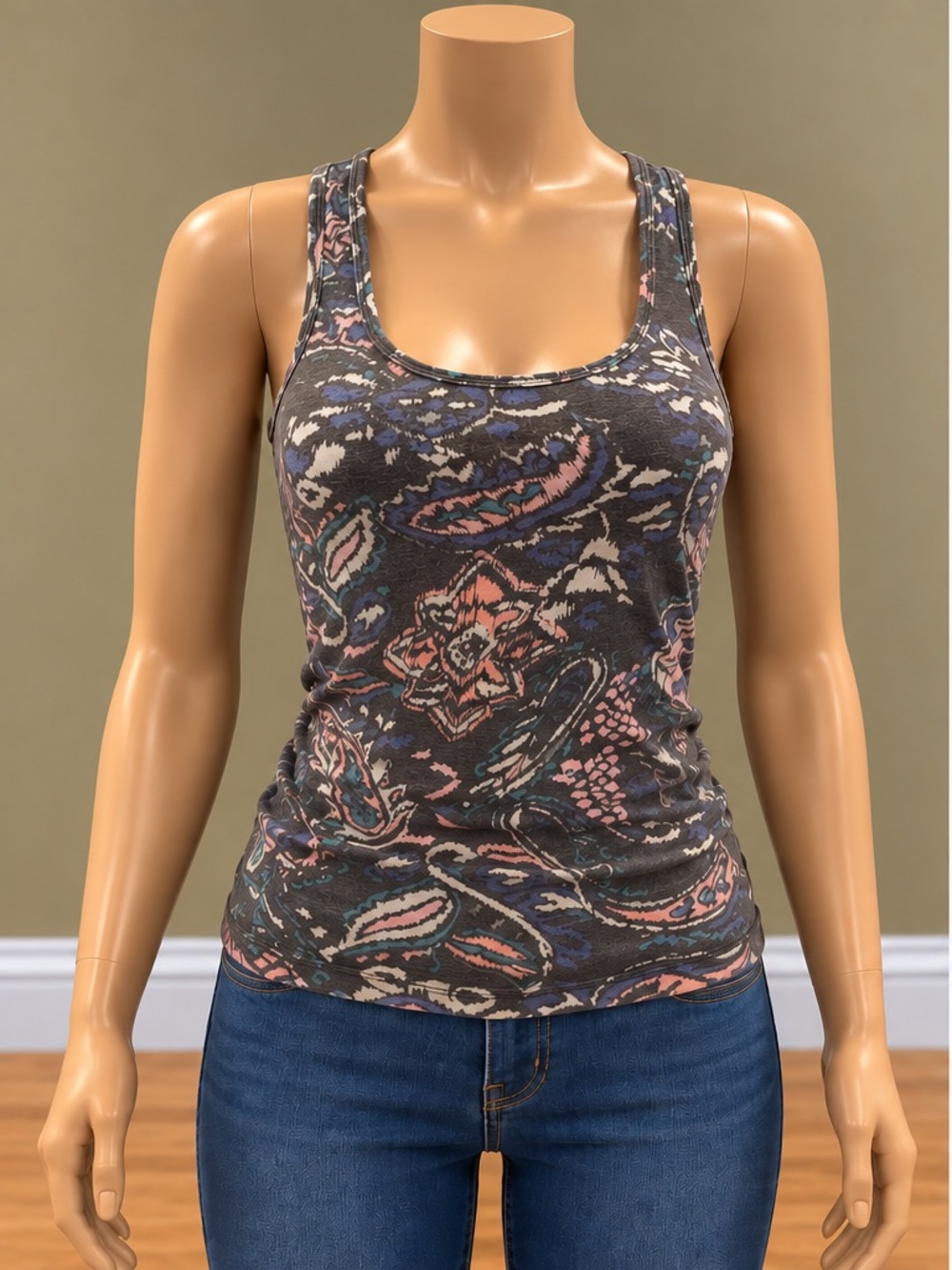 American Eagle Y2K Paisley Floral Racerback Cotton Tank Top Small